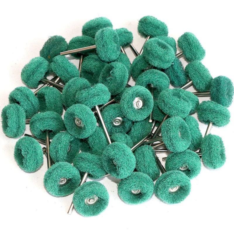 FPPO 50PCS Abrasive Buffing Polishing Wheel Set for Rotary Tool,Removal of Rust Deburring on Metal Surface with 3mm Shank,Mini scouring pad Brush Polishing kit(grit 180 Green 50pcs) - Image 1